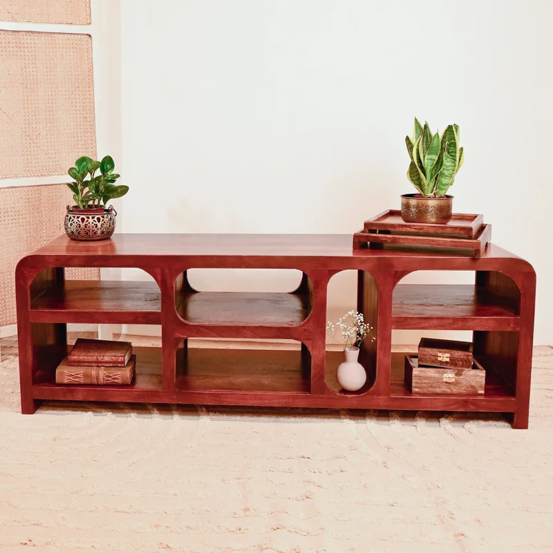 Home Carving Wooden TV Unit with Dark Finish